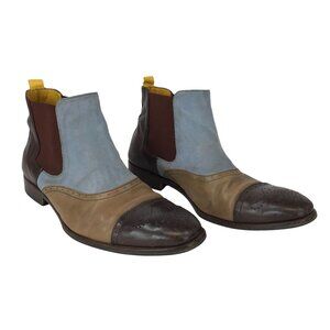 UNDANDY ~ MENS 42 ~ LEATHER SUEDE PATCHWORK SLIP ON BOOTS MULTICOLOR